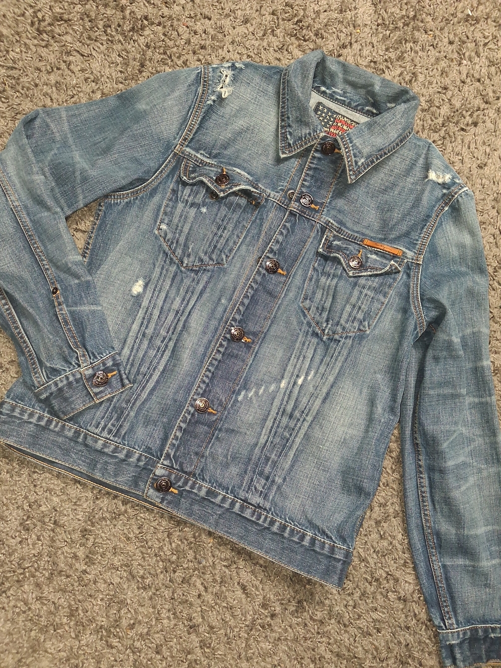 True Religion Boys Distressed Denim Jacket in Light Blue